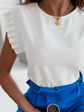 Ruffled Round Neck Cap Sleeve Top OutfitFlow
